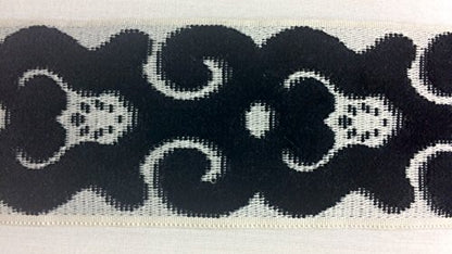 3.5" Woven Trim Tape with Velvet Embroidery H-1109/4 Cream, Navy Blue & French Blue Sold By The Yard Upholstery/Drapery