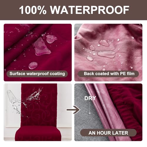 Waterproof Dining Room Chair Covers, Stretch Parsons Chair Slipcovers - color: Flower Pattern-wine Red, size: Large-4 Pack