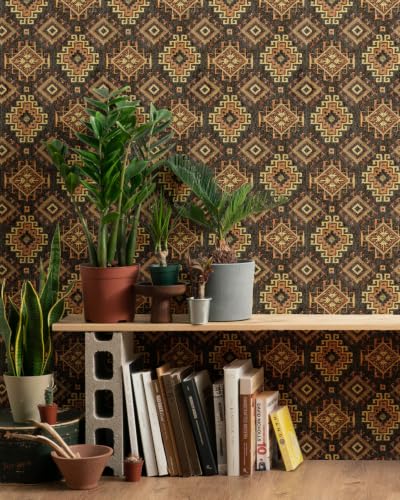 Tribal Geometric Black Peel and Stick Wallpaper Removable Boho 9in×19.7ft - color: Tribal Black