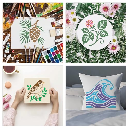Stencils 4in 50pcs Reusable Plastic Templates Craft Paint Template Nature Style DIY Crafts Stencil Holiday for Fabrics Window Wall Home Wood(4inch 50 Pack)