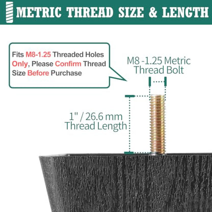 4pcs Plastic Square Legs 3" with Plate Nuts, M8-1.25 Bolt, Widen - size: 3 Inch, Widen, M8-1.25 Metric Bolts