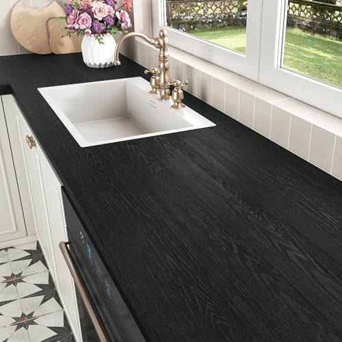 Wallercity Black Wood Grain Contact Paper for Countertops Vinyl 15.8x236 in - color: Black, size: 15.8" x 236"