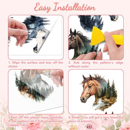 Peacoblue Horse Landscape Rub On Transfers for Furniture 6"x12" - style: Landscape with Horse Silhouette