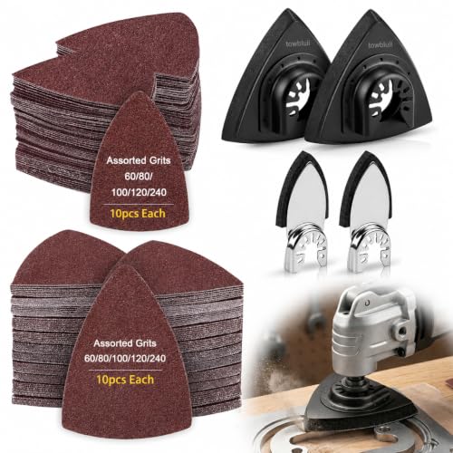 Oscillating Tool Sanding Pad Kit, 106Pcs Multi Tool Sanding Pads with 2 Triangle Sanding Pads, 2 Finger Sanding Pads, 100 Sandpaper Sheets, 60-240 Grit for Wood Metal Plaster Grinding Polishing - size: 104 pcs Triangle and Finger Sanding Pads
