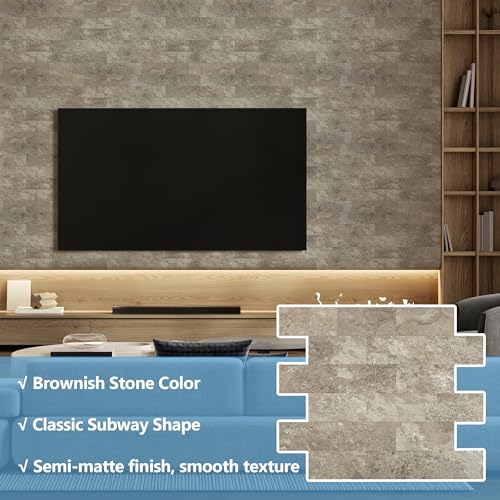 2026 New Upgrade Peel and Stick Backsplash Tile, Peel and Stick 11.34" X 11.57" Wall Tile for Kitchen, Bathroom, Fireplace, Laundry (Brownish Stone, 10 Packs) - color: Brownish Stone