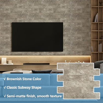 2026 New Upgrade Peel and Stick Backsplash Tile, Peel and Stick 11.34" X 11.57" Wall Tile for Kitchen, Bathroom, Fireplace, Laundry (Brownish Stone, 10 Packs) - color: Brownish Stone