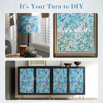 rabbitgoo Stained Glass Window Privacy Film, Blue Lily, 17.5" X 78.7" - color: Blue Lily, size: 17.5" x 78.7"