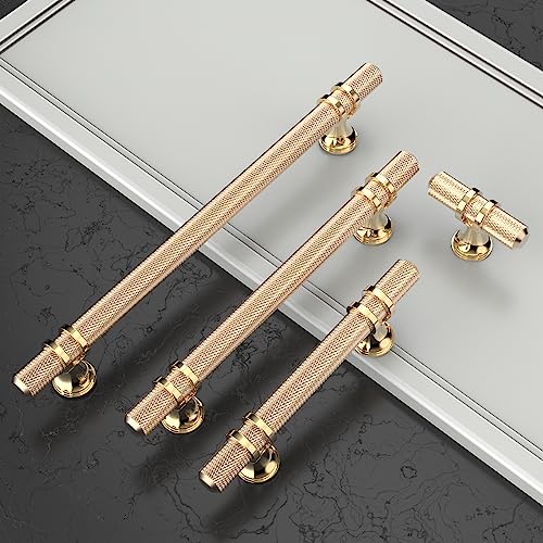 10 Pack 3"(76mm) Gold Cabinet Pulls Knurled Kitchen Cabinet Handles Drawer Pulls Brushed Brass Cupboard Hardware for Cabinets - color: Brushed Gold, size: 3"/76MM Hole Center - Pull
