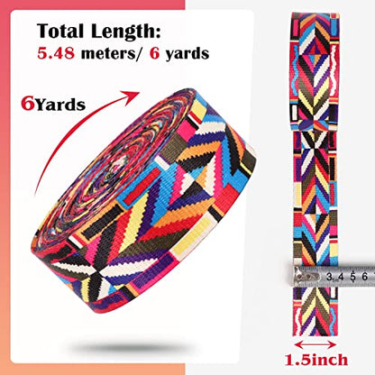 Nylon Webbing 1.5 Inch 6 Yards Colorful Ethnic Polyester Webbing Ribbon Bohemian Webbing for Backpack Strap Belt Seatbelt Bags Handles Luggage Pet Collars Leash 38mm 1 1/2" - color: wb01-6 Yards