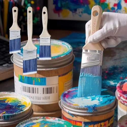 Paint Brushes 3 Pack Angled and Flat Paint Brush Set with Smooth Natural Handle for Walls Trim and Detail Work Assorted Sizes for Painting Projects - color: 3pcs-beige01