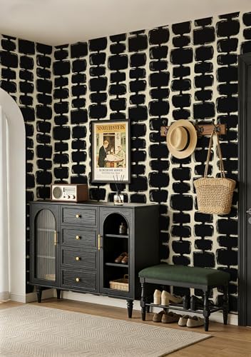Safiyya 17.3"x393" Peel and Stick Wallpaper Black and Cream White Contact Paper Mid Century Modern Abstract Geometric Wall Paper Self Adhesive Removable Wallpaper for Bathroom and Bedroom Vinyl - color: Black and Cream White, size: 17.3" x 393"