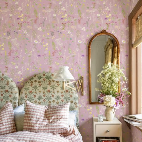 JiffDiff Purple Botanical Floral Peel and Stick Wallpaper, 17.3" x 118" - color: Purple, size: 17.3" x 118"