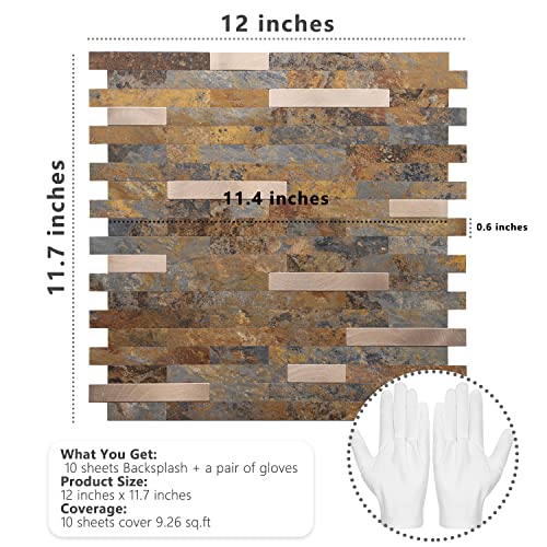 STICKGOO Peel and Stick Backsplash, PVC Wall Tiles Stick on Backsplash for Kitchen(10 Sheets, Rust Brown with Metal Gold) - color: Rust Brown with Metal Gold
