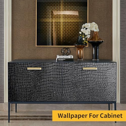 Black Peel and Stick Wallpaper Crocodile 15.7'' X 394'' Self Adhesive - color: Black Crocodile, size: 15.7" x 394"