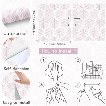 OSECAGE Geometric Peel and Stick Wallpaper Pink Contact Paper 17.3''×197'' - color: Pink, size: 17.3" x 197"