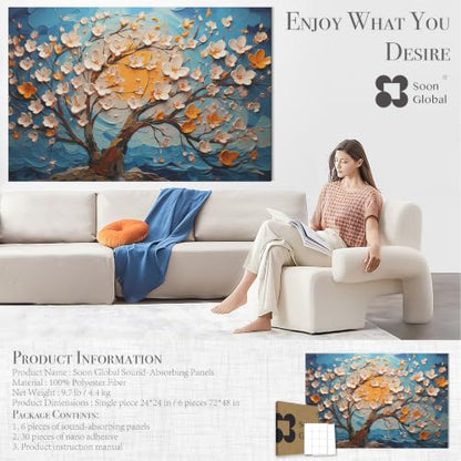 Soon Global Acoustic Wall Panels, Art Acoustic Panels, Canvas - color: Canvas, size: 72 X 48 Inches