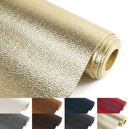 Faux Leather Fabric 55" W 1.15MM Thick Marine Vinyl Fabric 5 Yards 55"x180" - color: Gold, size: Pre-Cut 5 Yards