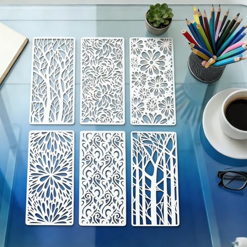 16 Pcs Texture Stencils Painting Reusable 4.1×8.7 Inch Flower Stencils for Crafts Plastic Leaf Floral Branch Stencil Drawing Templates for DIY Wall Canvas Knit Notebook Card Wood - color: Style A