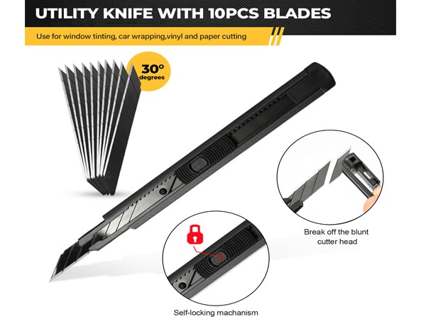 Gomake Vinyl Backing Cutter Wrapping Paper Cutter Vinyl Knife with PTFE Coating Hidden Blade, 30 Degree Snap Off Blade Lockable Utility knife Retractable Box Cutter with Extra 10pcs Replace blades - color: Backing Knife+ Utility Knife
