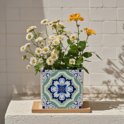 36 Pcs 4 Style Retro Pastoral Pattern Tile Stickers, 4x4inch - color: Blue-green Pattern