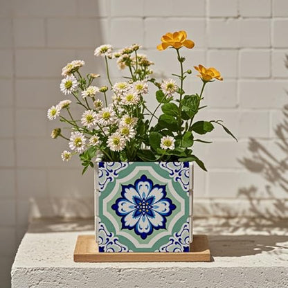36 Pcs 4 Style Retro Pastoral Pattern Tile Stickers, 4x4inch - color: Blue-green Pattern
