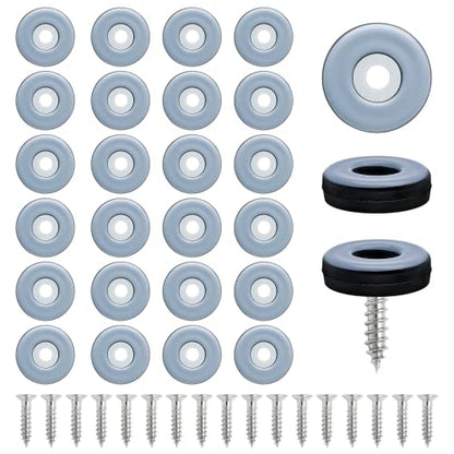 1" (25mm) Screw on Furniture Sliders, Gray/Black, 24pcs - size: 1 inch (25mm)