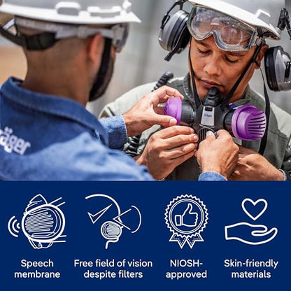 Dräger X-plore 3500 Respirator Mask Multi-Gas/P100 Combination Cartridge (OV/AG/HF/FM/CD/AM/MA/HS/P100) NIOSH-certified Half-Mask for Painting, Chemicals, Construction