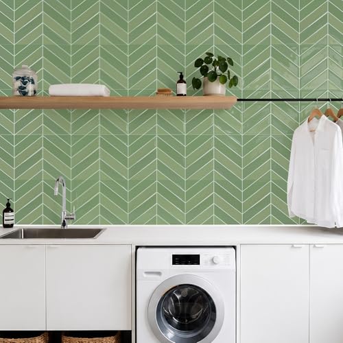 STICKGOO Herringbone Peel and Stick Backsplash, Olive Green, 10 Sheets - color: Olive Green, size: Pack of 10