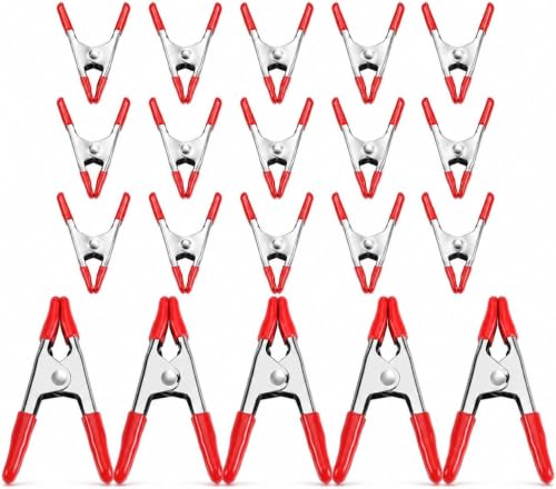 WORKPRO 20-Piece Steel Spring Clamps, 4 Inch(5 Pcs) & 2 Inch(15 Pcs), Heavy DutySpring Metal Clamps, 1"&0.75" Jaw Opening, for Wood Working, DIY, Photo Studio Backdrops Backgrounds (Pack of 12) - size: 20 Piece (Pack of 12)