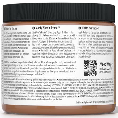 Retique It Wood'n Primer - Paint it then stain it - Stainable Wood Fiber Paint (Dark Wood, Medium) - color: Dark Wood, size: 16 Fl Oz (Pack of 1)