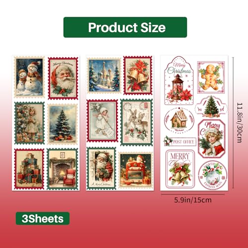 PLIGREAT 3 Sheets Christmas Holiday Stamp Design Rub on Transfer Stickers for Crafts Santa Reindeer Tree Waterproof UV Rub on Decals for Furniture Cabinet Dressers Ceramic Scrapbooking Transfer Paper - style: Christmas Stamps