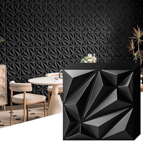 Art3d 33-Pack Accent 3D Textured Wall Panels, 11.8 x 11.8 in, Black - color: Black