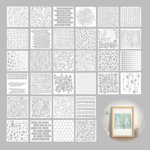 32-Piece Reusable Geometric & Textured Stencils Set – Perfect for Crafts, Painting, Walls & Furniture | Durable, Easy-to-Use Stencils for DIY Projects