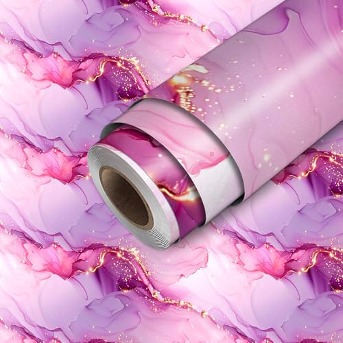 HOMETITUTE Pink Purple Marble Peel Stick Wallpaper 118.1x17.7 Inch Vinyl - color: Pink Purple Marble
