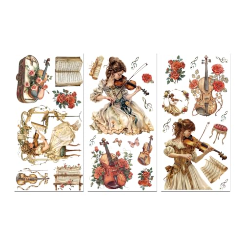 Peacoblue Violin Girl, Flower Rub On Transfers for Furniture Craft 6"x12" - style: Violin Girl