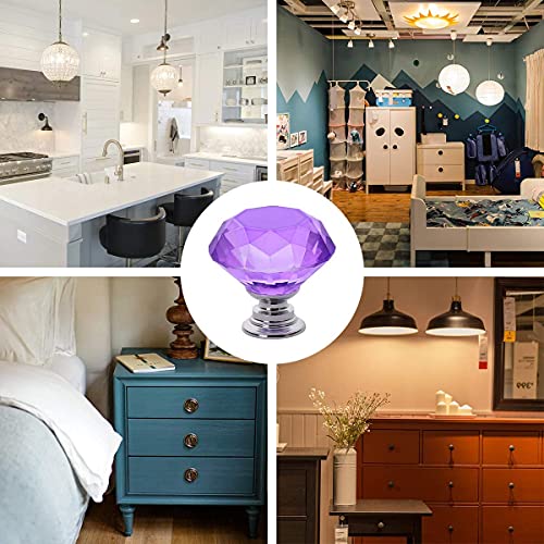Akstore 6 Pcs Crystal Glass Cabinet Knobs 30mm Diamond Shape Drawer Kitchen Cabinets Dresser Cupboard Wardrobe Pulls Handles (30mm, Purple) - color: Purple, size: 30 mm