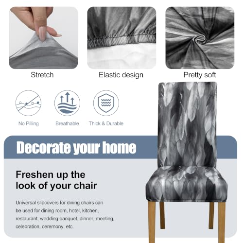 Dining Chair Covers, Stretch Seat Covers, Washable Furniture Protector - color: Black Feather, size: ‌Milk Silk