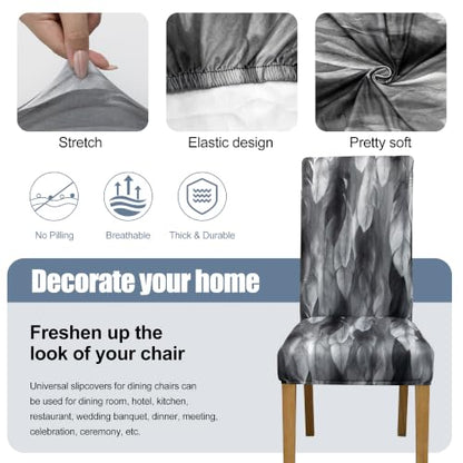 Dining Chair Covers, Stretch Seat Covers, Washable Furniture Protector - color: Black Feather, size: ‌Milk Silk