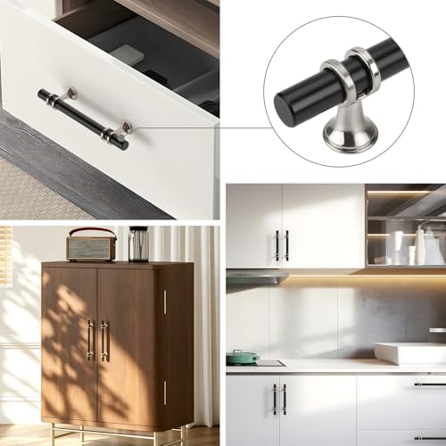 Rergy 10 Pack 4 Inch Hole Center Black and Silver Cabinet Pulls - color: Black&Brushed Nickel, size: 4-1/16in Hole Center(102mm)