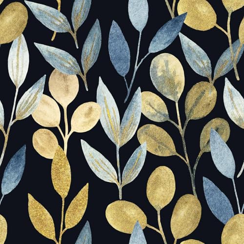 Black and Gold Leaf Peel and Stick Wallpaper 17.7" x 70.8" - color: Blue/gold/Black, size: 17.7" x 70.8"
