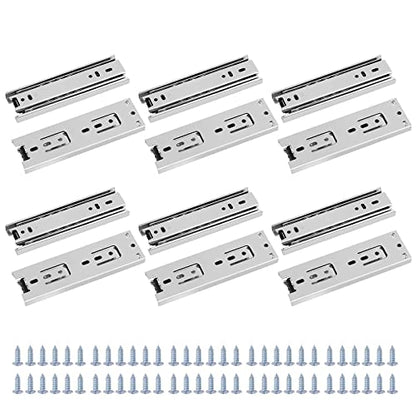 SEUNMUK 6 Pairs 6 Inch Full Extension Less Noise Drawer Slides 3 Section Ball Bearing Side Mounted Drawer Slider Heavy Duty Drawer Slides, with 48 Mounting Screws, 100 LB, Silver - size: Silver 6 Inch -6 Pairs