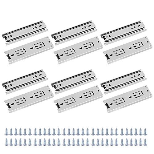 SEUNMUK 6 Pairs 6 Inch Full Extension Less Noise Drawer Slides 3 Section Ball Bearing Side Mounted Drawer Slider Heavy Duty Drawer Slides, with 48 Mounting Screws, 100 LB, Silver - size: Silver 6 Inch -6 Pairs