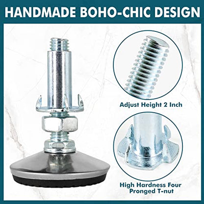 4 Set M10 Leveling Feet with 4-Pronged T Nut, Adjustable Leg Levelers Heavy Duty Furniture Levelers, M10 Furniture Legs with 2" Thread Length for Cabinet Table Chair Raiser, Silver - color: Silver, size: M10 x 50mm