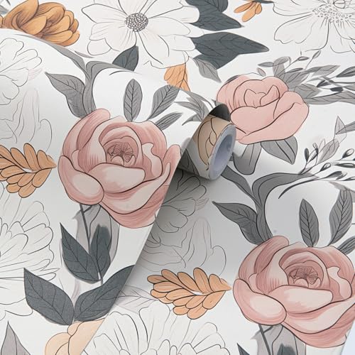 Boho Vintage Floral Wallpaper Peel and Stick 15.7"x197" Golden Daisy Botanical Contact Paper, Removable Wall Paper for Bedroom, Bathroom, Cabinets, Self Adhesive Renter Friendly French Country Decor - color: Begin, size: 15.7" x 197"