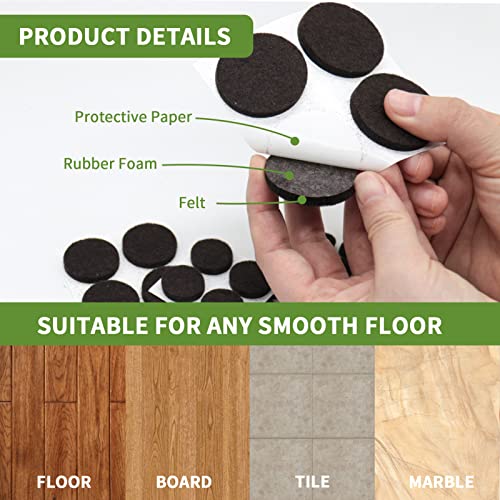 Felt Furniture Pads for Hardwood Floors 162 PCS, Round, Brown - size: 162PCS Value Pack Round Dark Brown