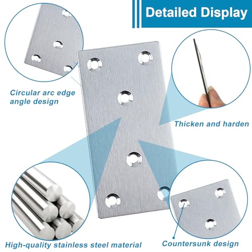 50PCS Flat Straight Brace Brackets, 3.15x1.6 Stainless Steel Brackets - size: Silver,3.15"x1.6"