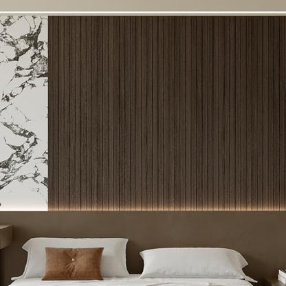 Yutianli PVC Slat Wall Panel Peel and Stick 118"x 15.7" Faux Wood Slat Panel Artificial Smoked Wood Grain Self-Adhesive Soundproof 3D Wall Panel for Walls and Ceilings - color: Smoked, size: 118"x15.7"