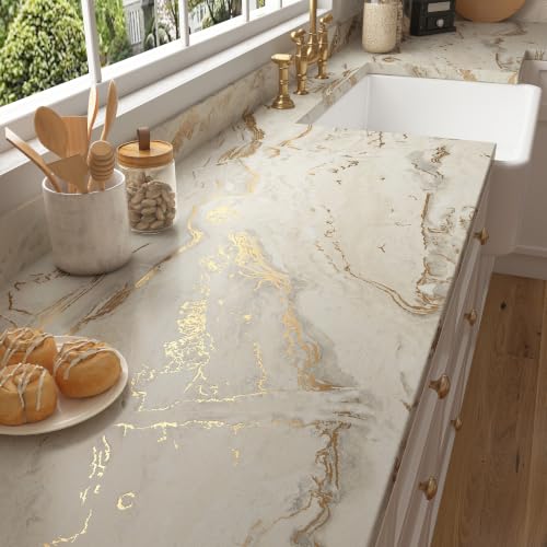 Luxury Gold Marble Contact Paper for Countertops Cabinets Marble Wallpaper - size: 15.8" x 80"