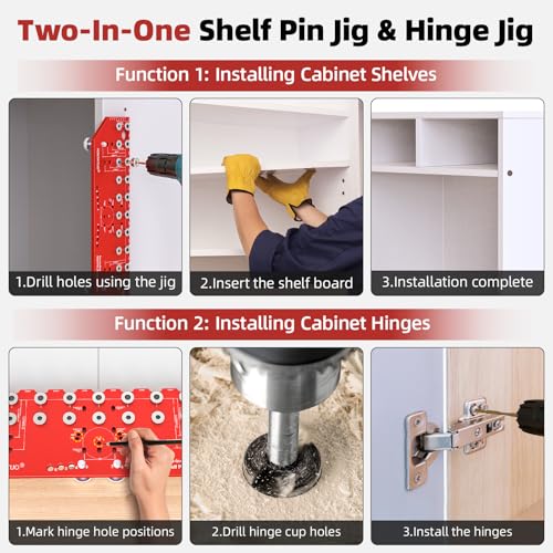 11-Hole Shelf Pin Jig and Hinge Jig 2-in-1, 1/4 Inch and 5mm Shelf Hole Jig