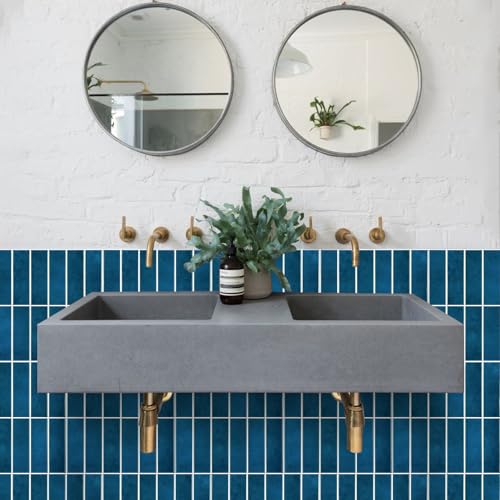 Peel and Stick Tile，New Upgrade Thicker Design Self Adhesive 12" x 12" Large Premium Peel and Stick Backsplash for Kitchen (Dark Blue). - color: Dark Blue